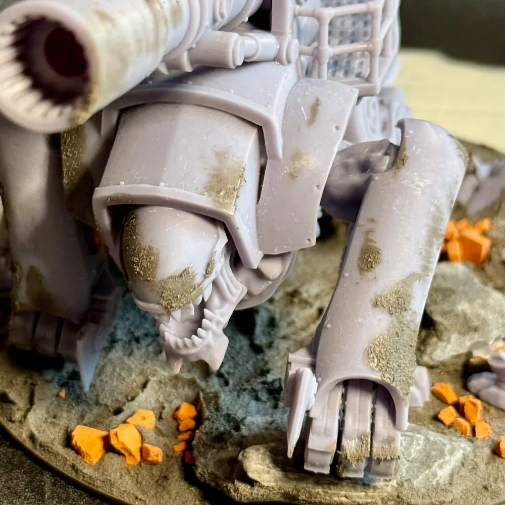 The Dragon strides over bricks and detritus...